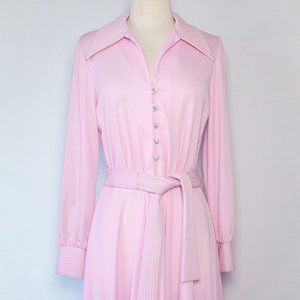 Vintage 60’s Pink Maxi Dress w/ Rhinestone Buttons